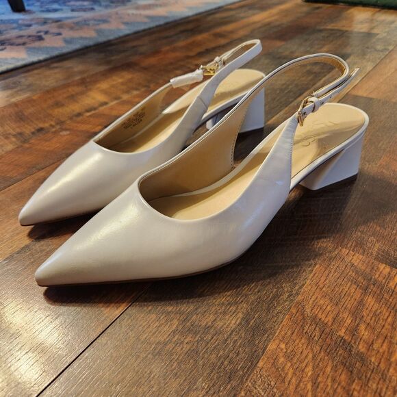 NEW Franco Sarto Sandals Womens 10M Racer Heeled Pointed Toe Slingback Cream - Picture 1 of 13
